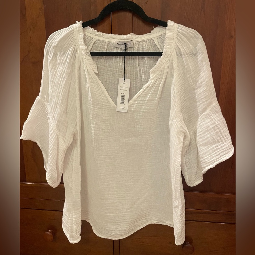 Michael Stars Savannah flutter sleeve White double gauze V-Neck Top